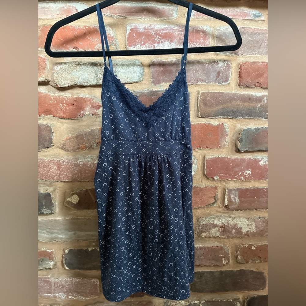 American Eagle Outfitters Navy Floral Lace-Trim babydoll top -S/P